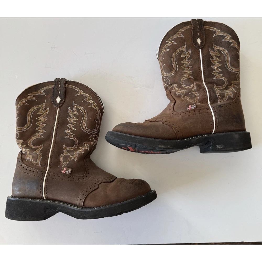 Justin Gypsy Brown Leather Square Toe Boots Cowgirl Western Women's Size 10B - Picture 15 of 15